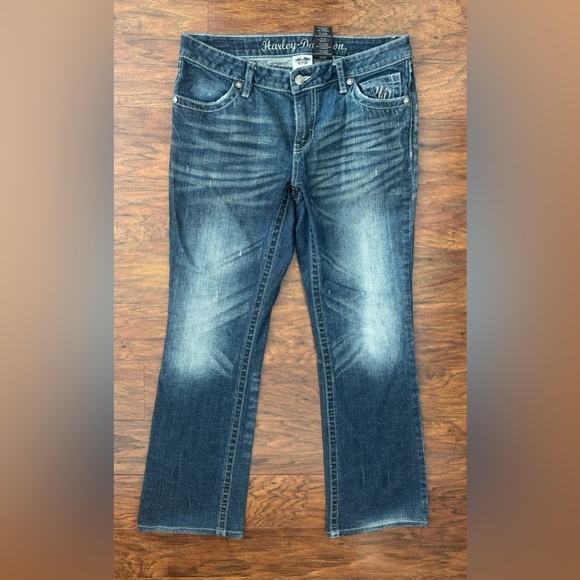 Harley Davidson Embellished Wings Stretch Contoured Boot Cut Jeans Size 8 Tall - Picture 1 of 12